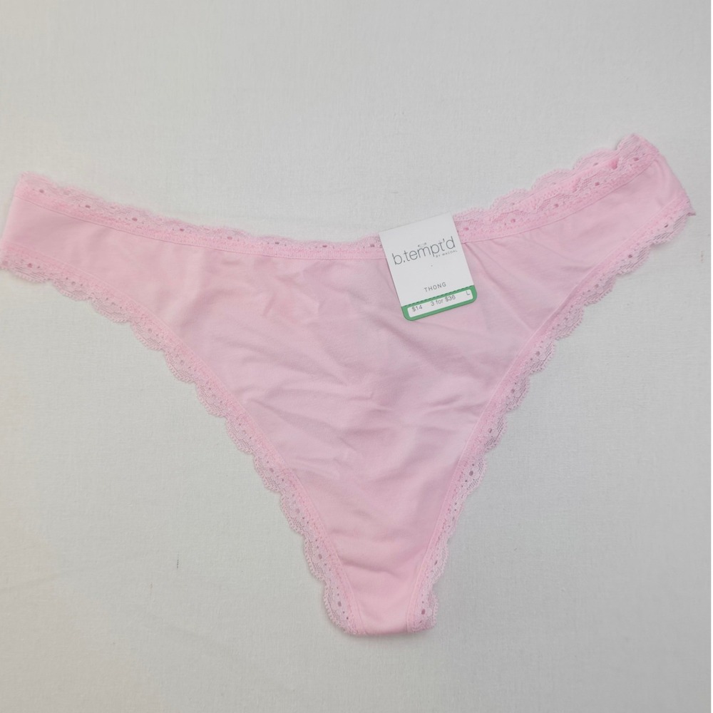 B.tempt'd by Wacoal Womens Lace Trim Thong Panty Pink Large Underwear Eyelet NWT